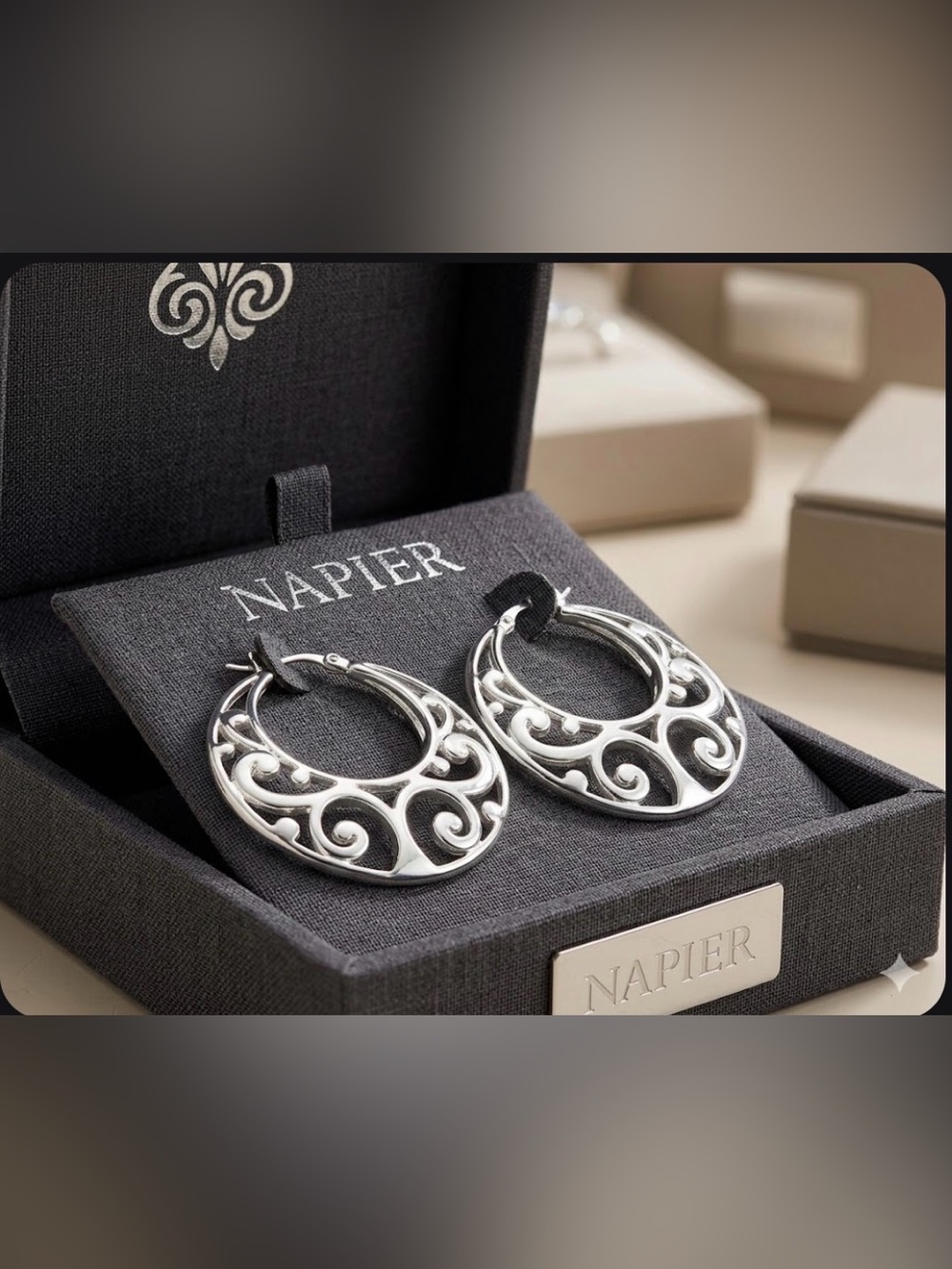 Napier Silver-Tone Filigree Hoop Earrings